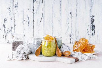 Variety of chia puddings