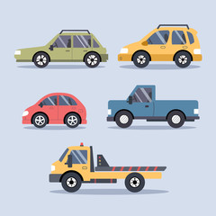 Set of urban city cars and vehicles. Flat vector illustration. Transport. 