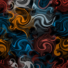 Seamless pattern with colorful  grunge swirled smoky stripes on dark background