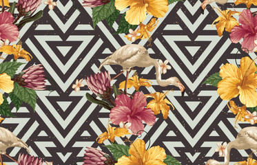 Vintage Beautiful and trendy Seamless Tropical Summer Pattern design in super high resolution. Pattern Decoration Texture. Vintage Style Design for Fabric Print, Wallpaper Background. - 265921312