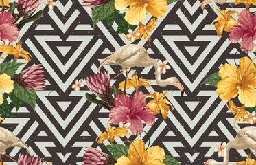 Foto op Canvas Vintage Beautiful and trendy Seamless Tropical Summer Pattern design in super high resolution. Pattern Decoration Texture. Vintage Style Design for Fabric Print, Wallpaper Background. © Karmina