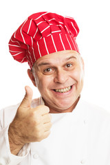 Chef with red hat making expressions