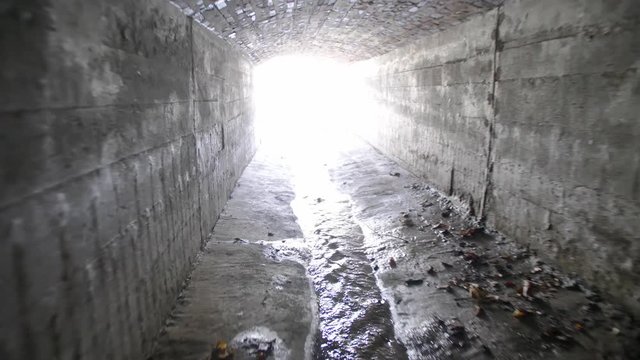 Walking Inside Underground Storm Water System Tunnel