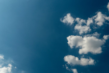 Beautiful blue sky with patchy white cloud on tropical weather in summer time background pattern. Skyscape background