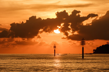 Beautiful sunset view sun down at Waterfront Kota Kinabalu, Sabah, Malaysia, The famous spot for tourist see sunset