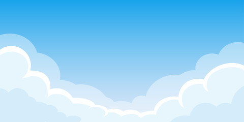 Cloud background with space for text. Blue sky border or banner template. Vector illustration.