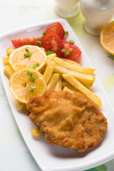 Breaded cutlet with french fries