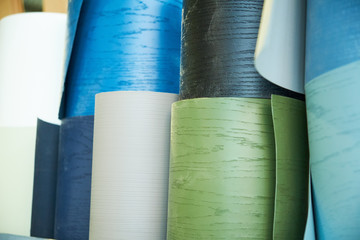 warehouse with veneer rolls, production of interior doors