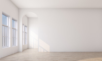 Modern classic interior with wall white and arch. 3d rendering