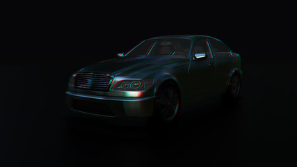 Fototapeta na wymiar Modern sedan car on the dark background