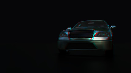 Fototapeta na wymiar Modern sedan car on the dark background