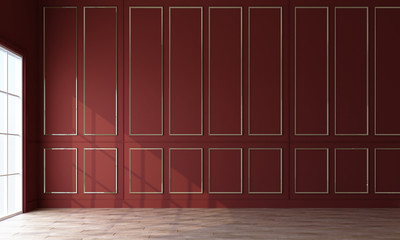 Modern classical pattern wall decorate and woodern floor. 3d rendering