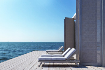 Beach living on Sea view. 3d rendering