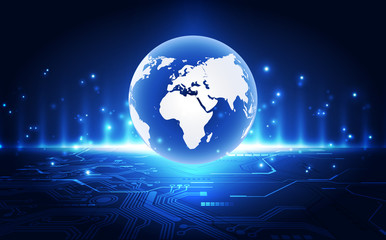 Vector blue globe on the digital technology background, abstract illustration