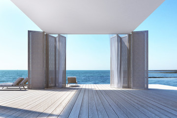 Beach living on Sea view. 3d rendering