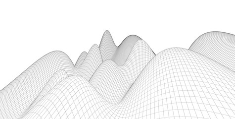 Abstract 3d wireframe terrain ,3d Illustration ,Outline curve
