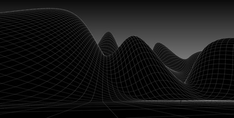 Abstract 3d wireframe terrain ,3d Illustration ,Outline curve