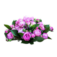 Beautiful bouquets of flowers on the market. Showcase with flowers. Sale of flowers. Flower shop.