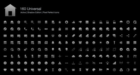160 Universal Web Pixel Perfect Icons (Filled Style Shadow Edition). Simple vector icons for web, Internet, user interfaces, utilities, and other essential app.