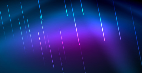 Neon glowing techno lines, blue hi-tech futuristic abstract background template with lights