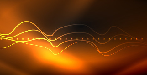 Fototapeta premium Glowing abstract wave on dark, shiny motion, magic space light. Techno abstract background