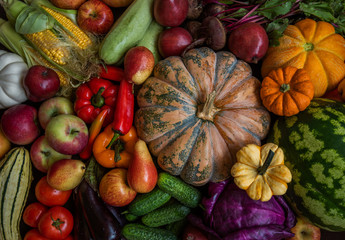 Fresh vegetables and fruits background.