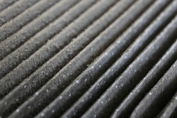 Close up dirty cabin air filter for car