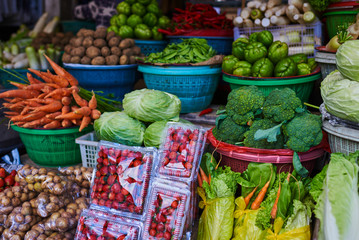 Fresh and organic vegetables at farmers market in Klang, Malaysia.