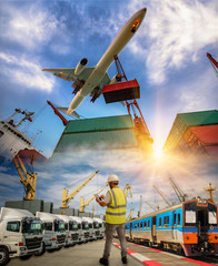 logistics system and transport services to Worldwide, inland and sea farer global delivery shipment and goods from door to door attention, all kinds transport services CONCEPT