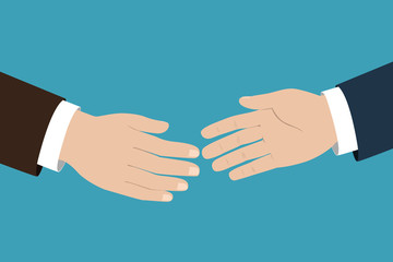 Two businessmen pulling their hands to handshake. Vector illustration.