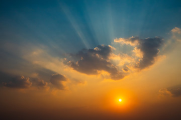 Sunrise in the sky with blue and orange natural background.