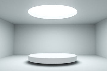 3d rendering, the round platform in the empty room.