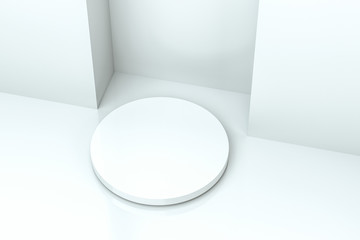 3d rendering, the round platform in the empty room.