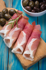 Slices of cured prosciutto ham