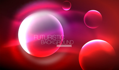 Blurred neon glowing round shapes, abstract circles and lights