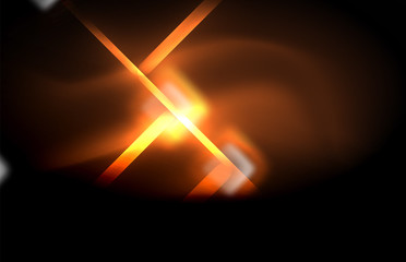 Neon square and line lights on dark background with blurred effects