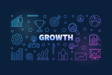 Growth vector colored horizontal thin line illustration or banner on dark background