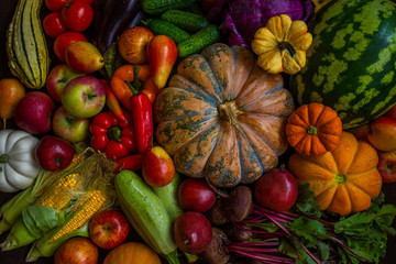 Fresh vegetables and fruits background.