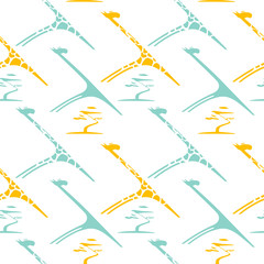 Giraffe vector seamless pattern. Safari wild animal background for textile, wrapping.