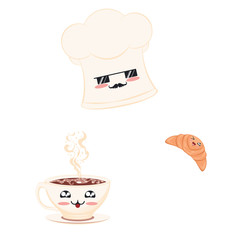 Chef cap with croissant and coffee cup