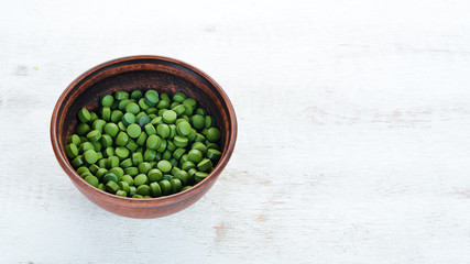 Organic spirulina tablets. Superfood Top view. Free copy space.