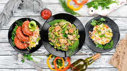 Risotto Dishes of rice Top view. Free copy space.