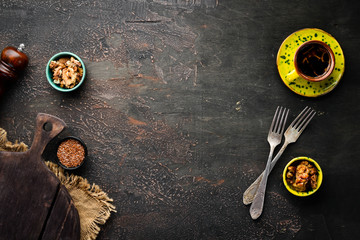 Background breakfast. cooking. Top view. Flat lay composition Free copy space.