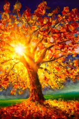 Original Ölgemälde auf Leinwand. Herbstbaum. Moderner Impressionismus. © weris7554