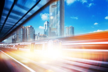 Fototapeta premium Motion blur of high speed train moving in Hong Kong