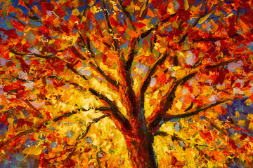 Ölgemälde Impressionismus Herbstbaum in Sonnenlandschaft - Spachtel Moderne Kunst © weris7554