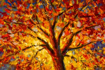 Ölgemälde Impressionismus Herbstbaum in Sonnenlandschaft - Spachtel Moderne Kunst © weris7554