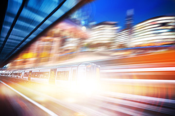 Motion blur of high speed train moving  on London