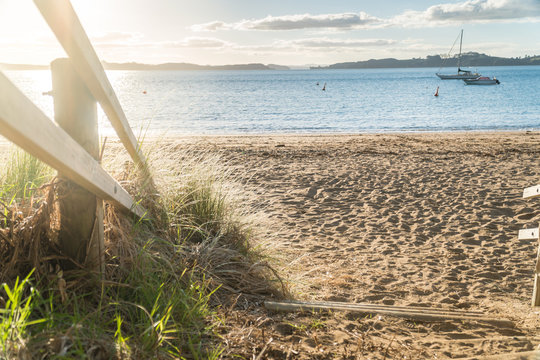 Pathway to Tapeka Point Beach Bathed in Autumn Afternoon Sunlight - Horizontal, Bay of Islands, New Zealand