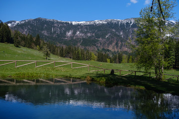Beautiful mountain lake in Javorniski rovt